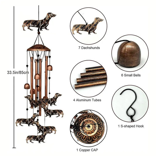 Dachshund Dog Decorative Wind Chime, Metal Windchimes for Outdoor Garden, Memorial/Housewarming/Birthday/Festival Gift for Women and Men, Front Yard Decor