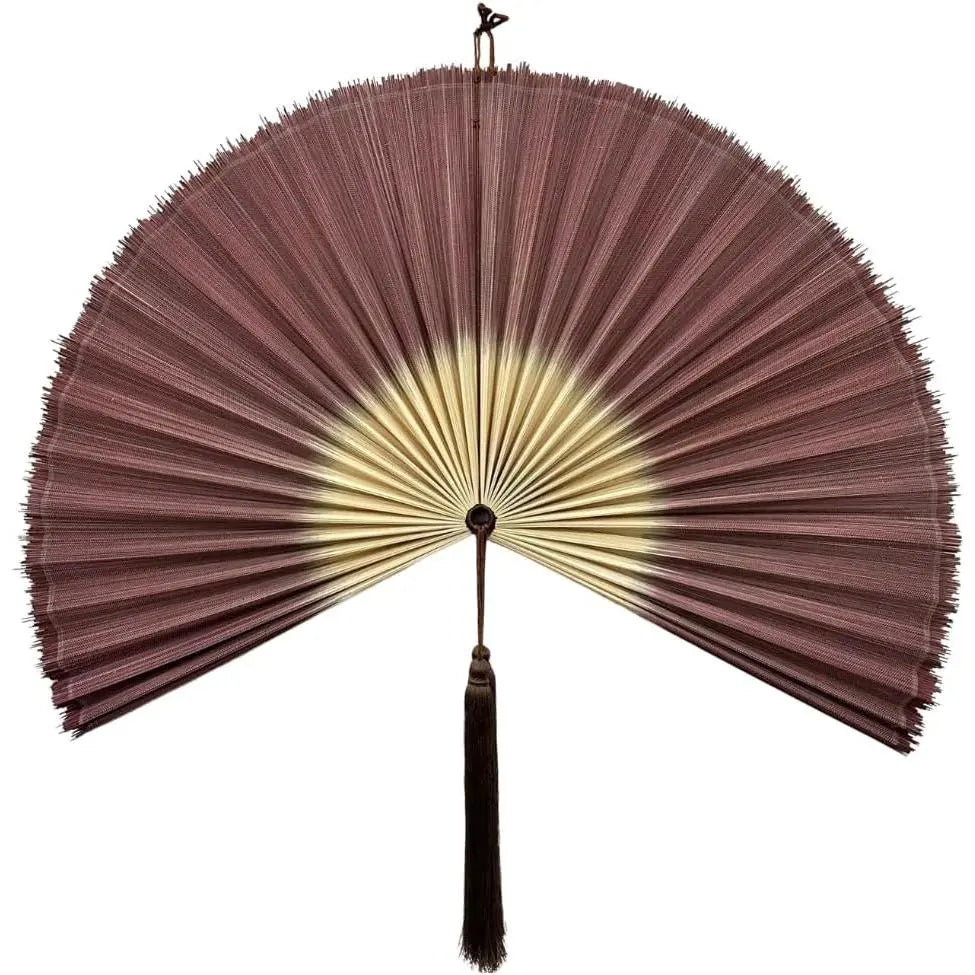 40-in Red Brown Bamboo Wall Fan - Japanese Hangable Unique Decor, Large Oriental Indoor Furniture Hanging Accent for Above Bed Headboard, Dresser