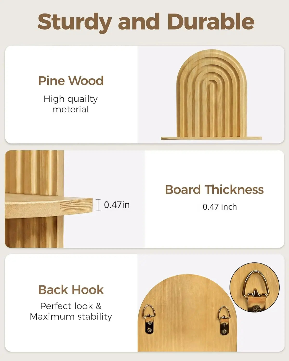 Bamworld Wooden Floating Shelves - Boho Mid Century Modern Home Decor, 2-Tier & 1-Tier Hanging Plant Shelves for Living Room, Bathroom Accessories, Aesthetic Unique Room Decor (Walnut, Natural)