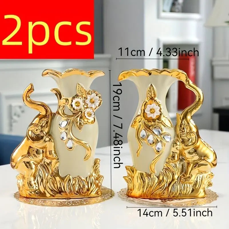 2pcs Modern Ceramic Vases - Swan & Elephant Designs, Home Decor Items for Flowers, Fake Plants, Fake Grass, Rose Petals, Living Room Entryway Decoration, Christmas Gift Room Decor Household Accent