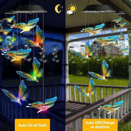 TOODOUR Solar-Powered Color-Changing Butterfly Wind Chime - LED Waterproof Garden Decor Hanging Night Light, Ideal Gifts for Mom & Grandma, Suitable for Gardens, Patios, Windows