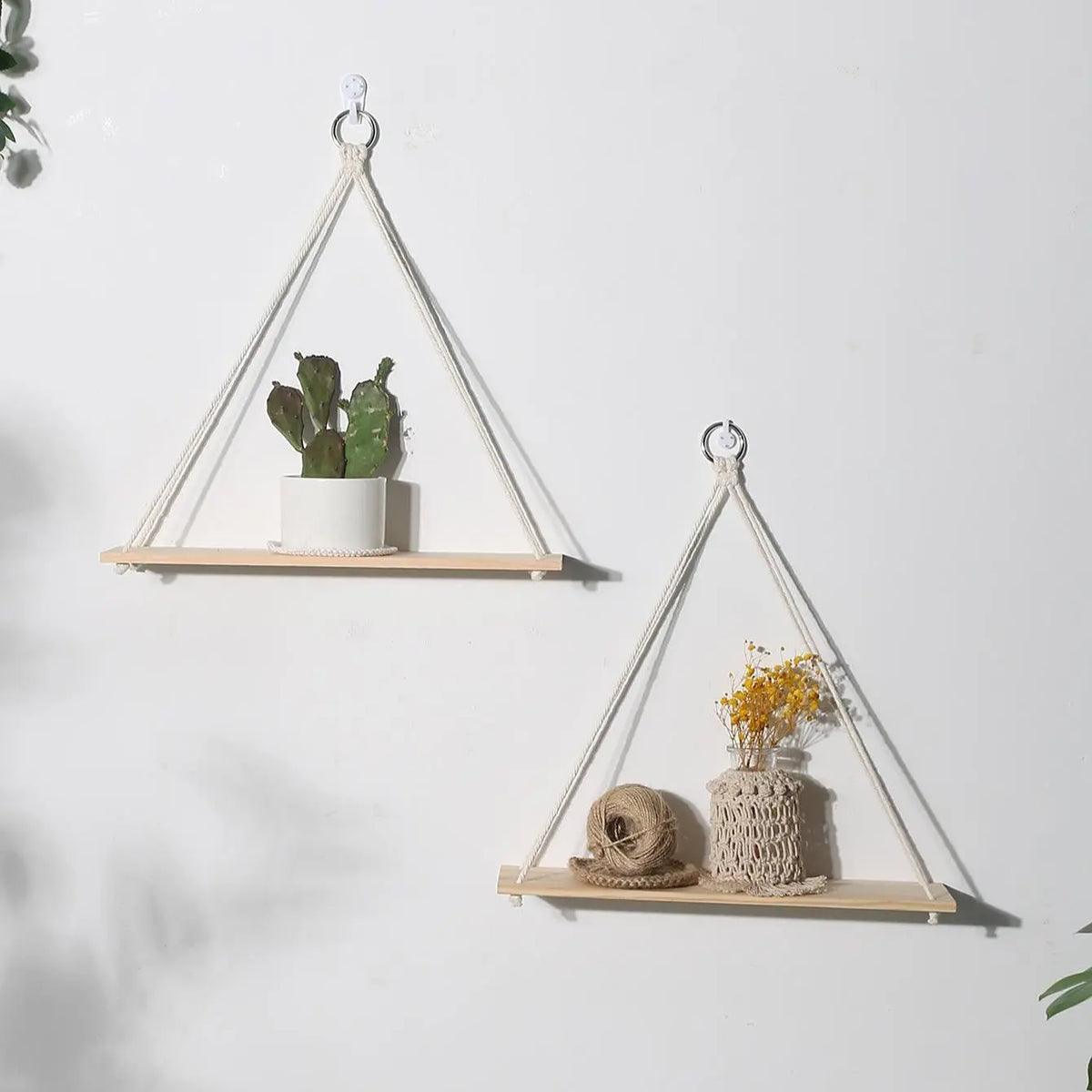 Bohemian Floating Shelves Set, Handwoven Paper Towel Holder, Single Layer Wood Board Storage Rack, Wall Mount Decor for Living Room Bedroom Office, Wooden Wall Shelf, Wall Mounted Shelf