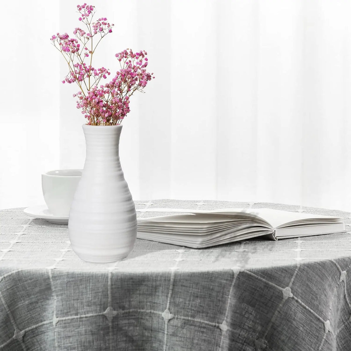 2-Pcs 8x2.7in Composite Plastic Flower Vases - Ceramic Look, Shatter-Resistant Home Decor Accessory for Easy Home Care, Natural Lines Design, Small Shelf/Table Fit, All-Season Dinner Party Centerpieces, Room Decor