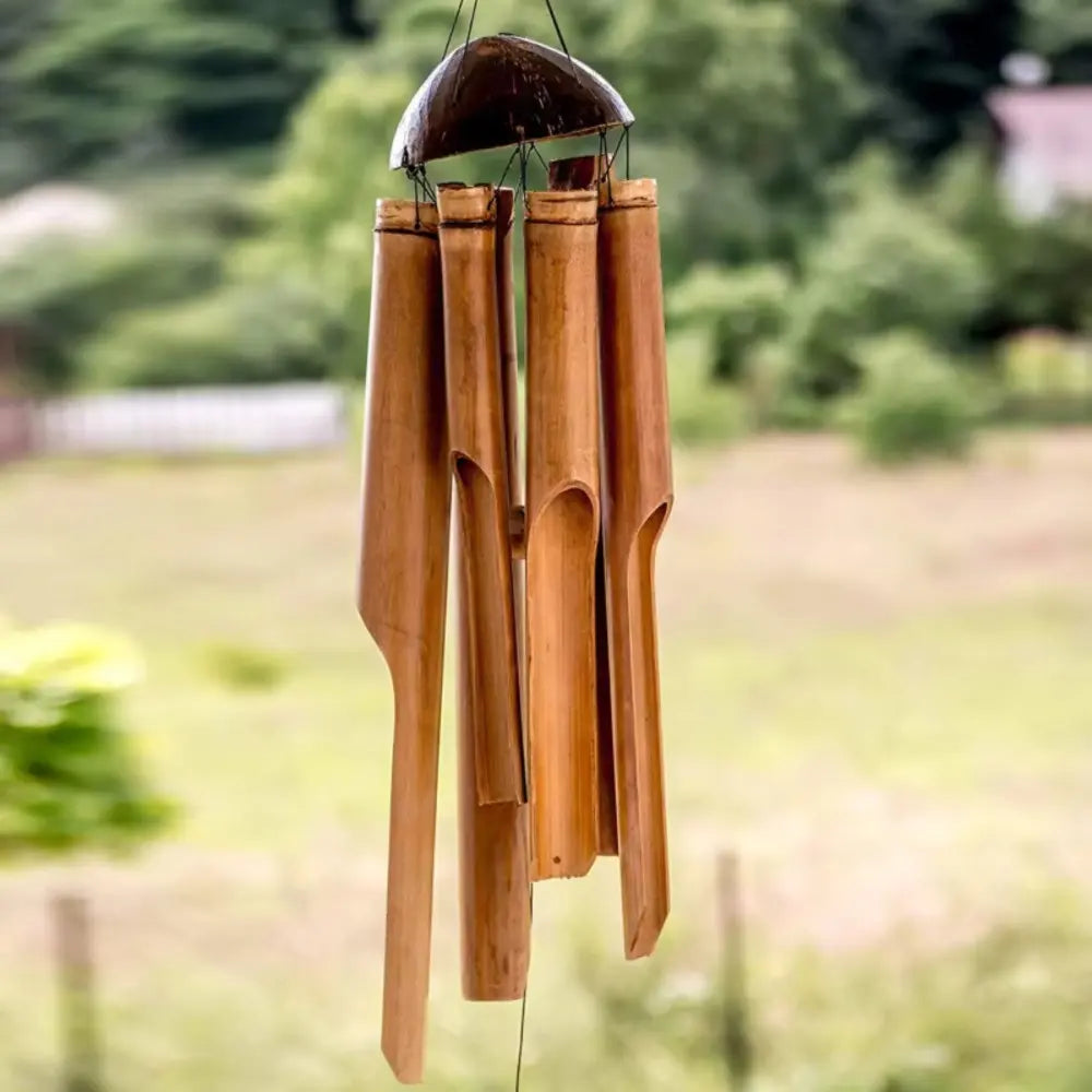 1pc Bamboo Wind Chimes for Outside - Decorative Wind Chime with Deep Melody Tone, Classic Zen Garden Decor, Soothing Natural Sound, Weather-Resistant Durable Bamboo, All Seasons Home Hanging Decor for Patio & Indoor Use