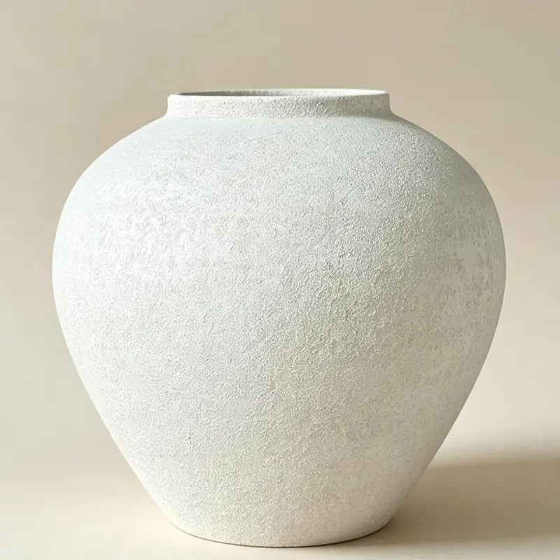 11 Inch Wide Textured Stone Look Metal Decorative Vase Large White Rustic Farmhouse Garden Vase for Table Centerpiece Home Decor