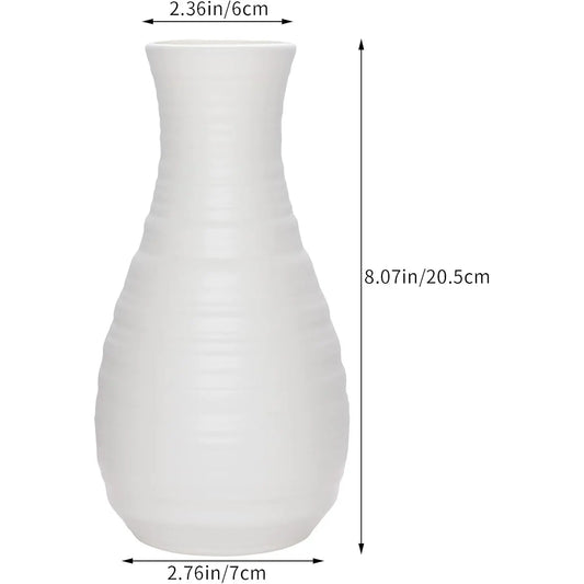 2-Pcs 8x2.7in Composite Plastic Flower Vases - Ceramic Look, Shatter-Resistant Home Decor Accessory for Easy Home Care, Natural Lines Design, Small Shelf/Table Fit, All-Season Dinner Party Centerpieces, Room Decor