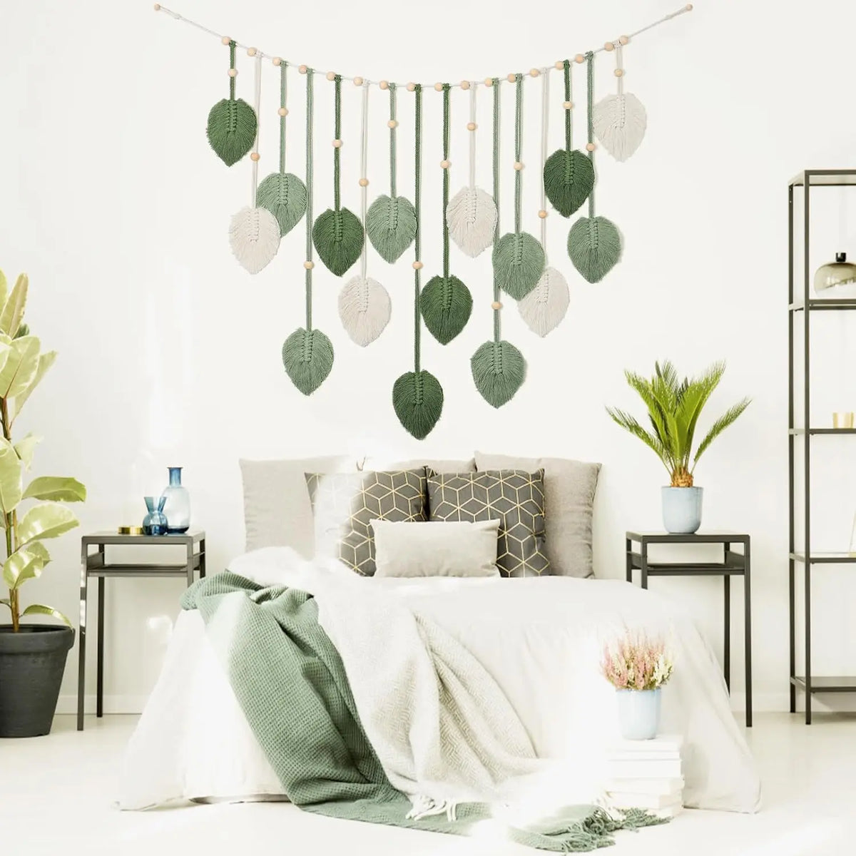 29 X 51 Inch Macrame Wall Hanging Large Macrame Leaves Tapestry Wall Hanging Decoration Boho Handmade Woven Leaf Feather Wall Art Decor for Nursery Bedroom Living Room Office Christmas Thanksgiving Decor