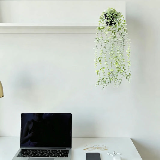6 Pack Artificial Hanging Potted Plants | Fake Hanging Greenery for Home, Office, Shelf, Wall, Balcony, Patio Decor