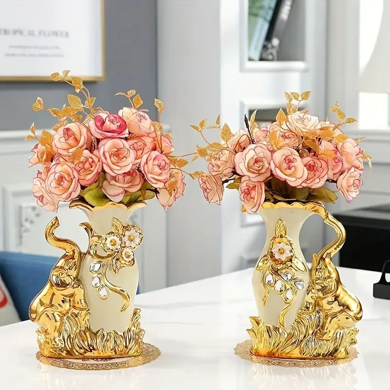 2pcs Modern Ceramic Vases - Swan & Elephant Designs, Home Decor Items for Flowers, Fake Plants, Fake Grass, Rose Petals, Living Room Entryway Decoration, Christmas Gift Room Decor Household Accent