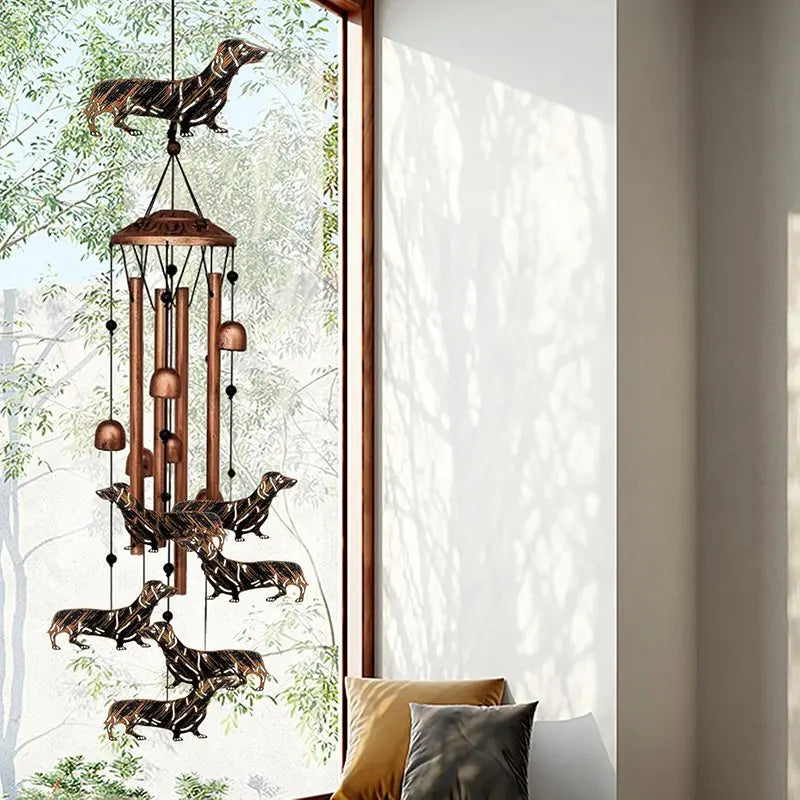 Dachshund Dog Decorative Wind Chime, Metal Windchimes for Outdoor Garden, Memorial/Housewarming/Birthday/Festival Gift for Women and Men, Front Yard Decor