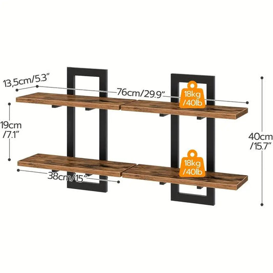 2pcs Rectangular Wall-Mounted Floating Shelves - Farmhouse Minimalist Aesthetic Home Decor, Kitchen Decor, Living Room Decorations for Storage & Display