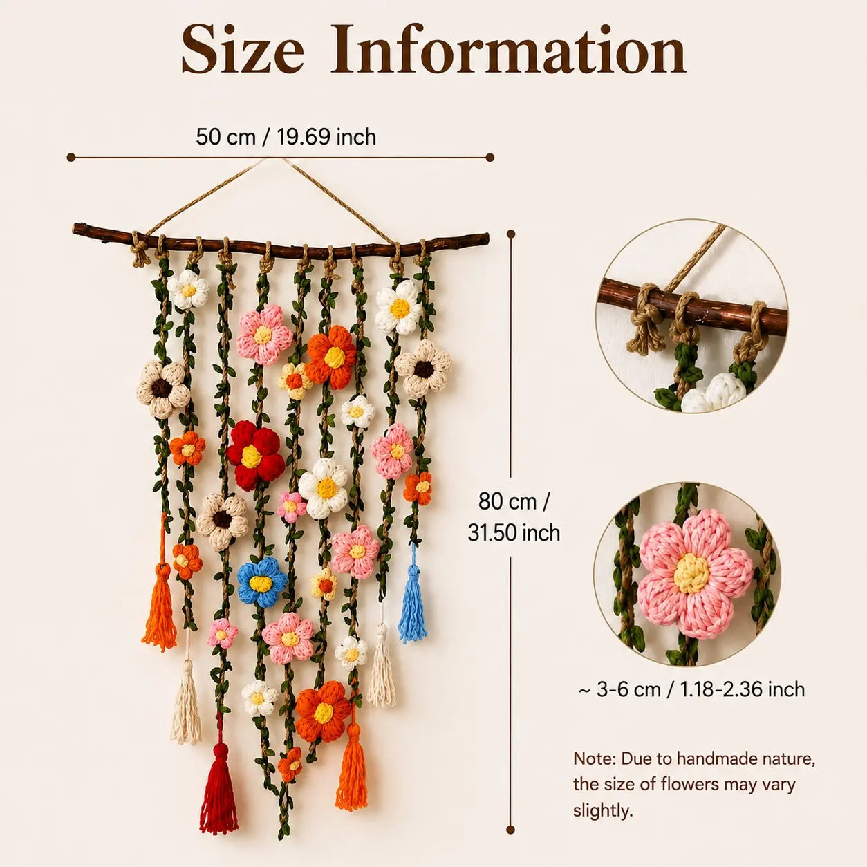 Boho Crochet Flower Wall Decor (1PC) | Aesthetic Floral Hanging Art for Bedroom, Living Room, Dorm and Apartment