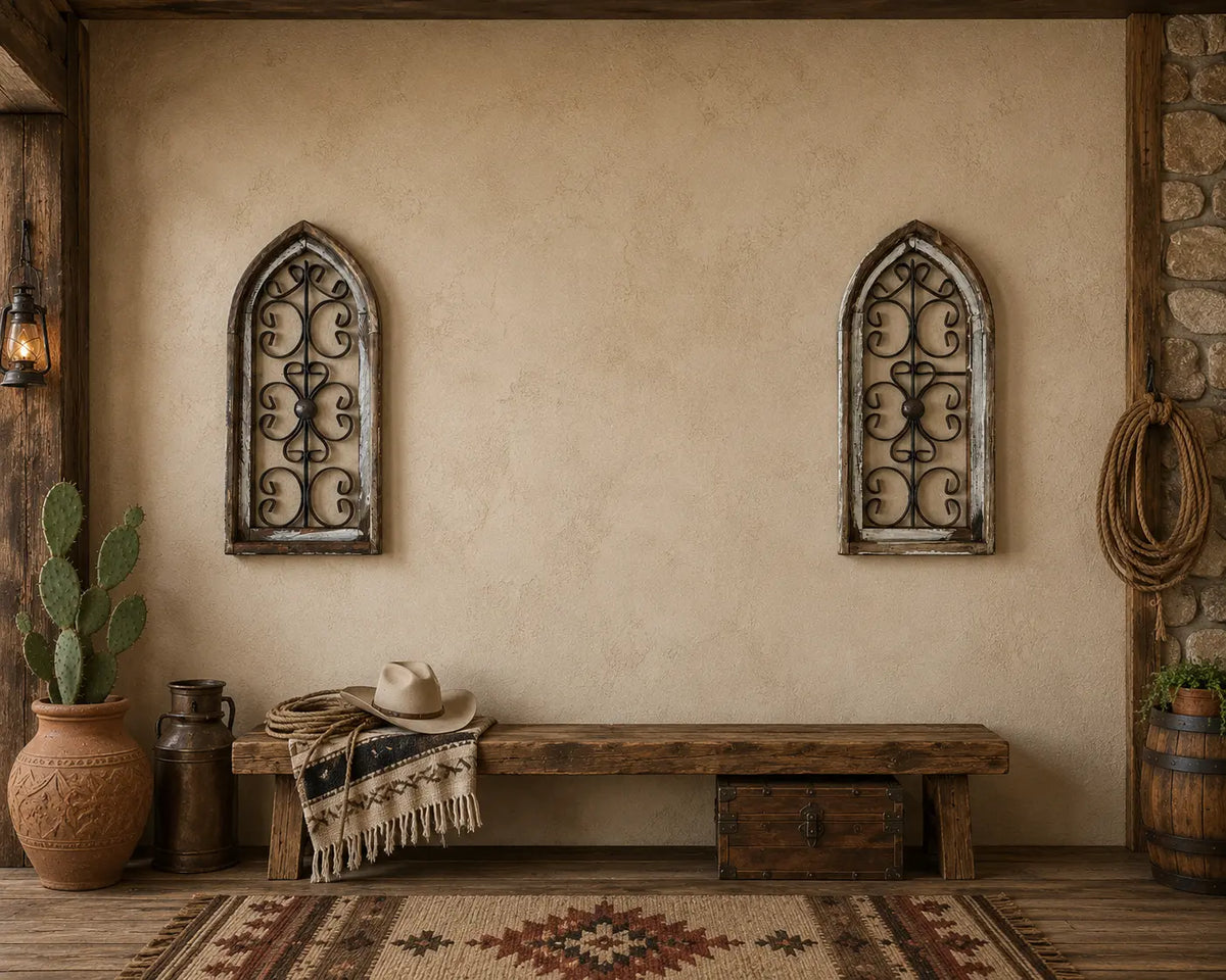 Traditional Handmade Powder-Coat Metal Window Frame Set, 2-Piece 22x10 in Rustic Farmhouse Hanging Wall Decor, Home Supplies Decoration & Gift