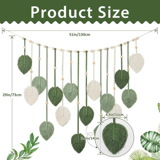 29 X 51 Inch Macrame Wall Hanging Large Macrame Leaves Tapestry Wall Hanging Decoration Boho Handmade Woven Leaf Feather Wall Art Decor for Nursery Bedroom Living Room Office Christmas Thanksgiving Decor