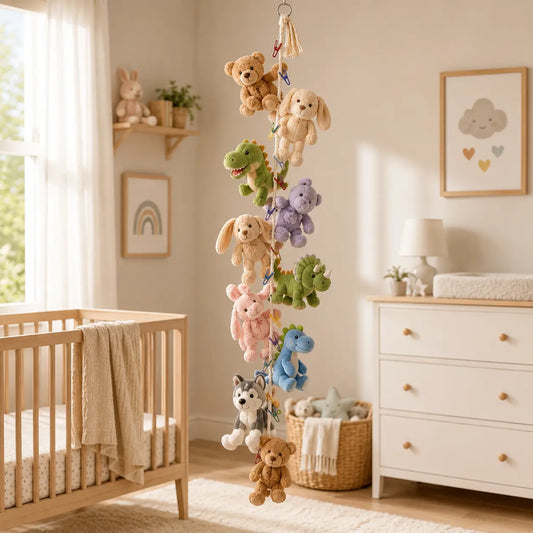 6.56FT 3-Piece Handwoven Cotton Rope Hanging Stuffed Animal Storage Organizer, Vertical Wall Hanging Toy Holder for Plushies, Dolls, Bedroom, Nursery Home Decor Set, Three Pieces