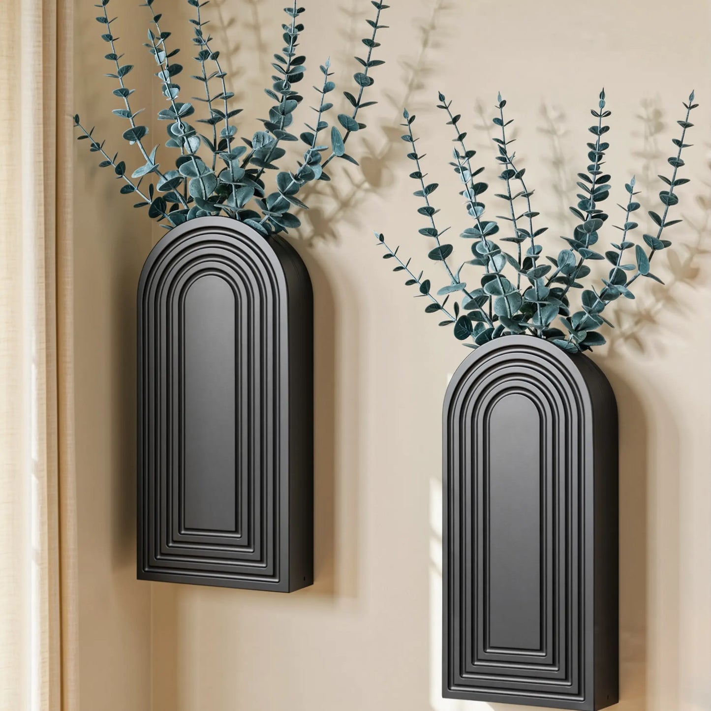 Ivydale 2-Pack Decorative Lightweight Wooden Wall Vase Set with Fake Plants, Boho Modern Farmhouse Hanging Planters for Narrow Spaces, Brown House Decor Gift for Bedroom Aesthetic Decorations, Wall Decor