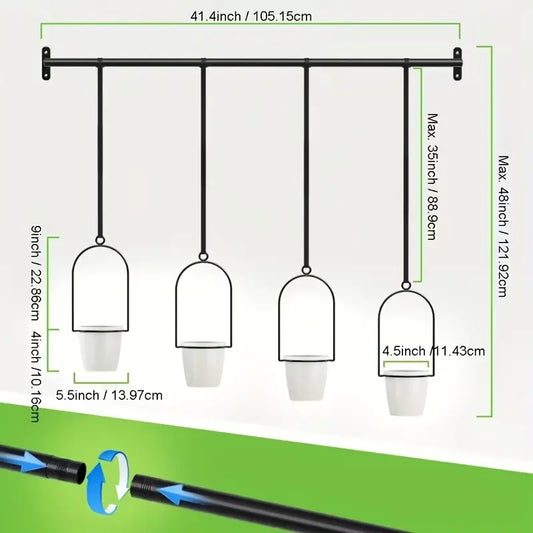 Adjustable Metal Hanging Planters with 4 Plastic Pots, Nylon Hanging Rope, and Expandable Storage Rack (11.8-18.1 in Sliding Out) for Wall/Ceiling Mounting (Home Decor Hooks & Shelves Supplies)