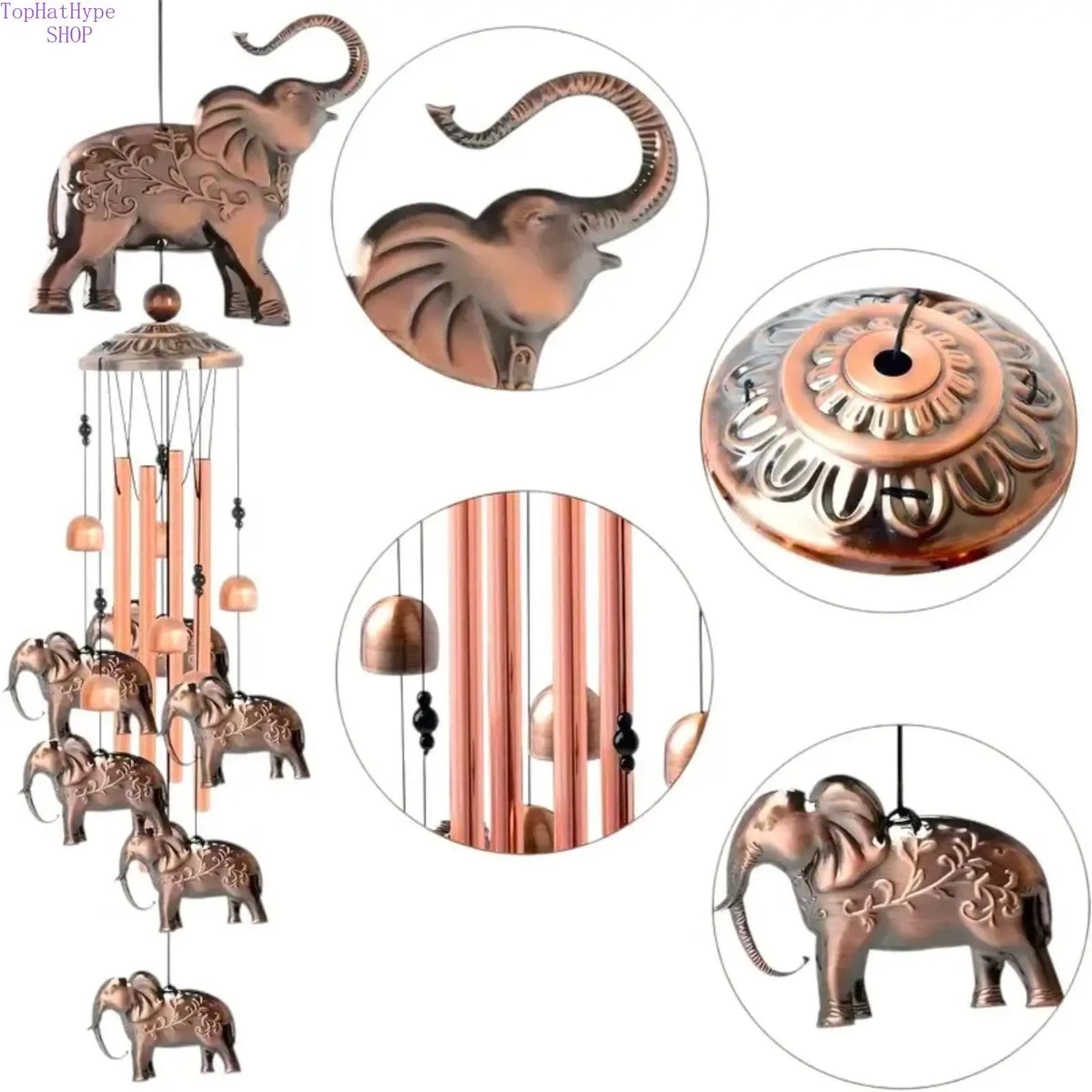 Handmade Bronze Lucky Elephant Wind Chimes - 35.4in Aluminum Tubes with Deep Melodic Sound, Garden Accessories for Outdoor Relaxation & Positivity Sympathy Memorial Decoration