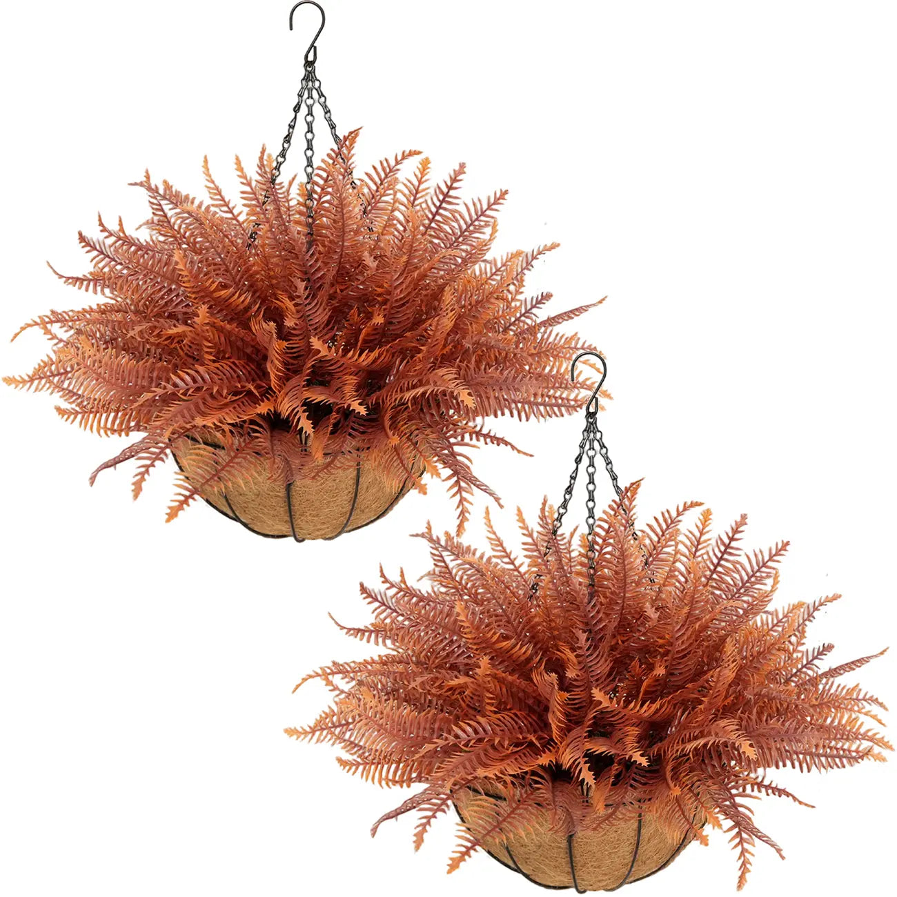 2 Pcs Low-Maintenance Artificial Hanging Fern Plant Set, Outdoor UV-Resistant Faux Ferns with Flower Basket, Hanging Baskets Included for Patio Garden Home Decor
