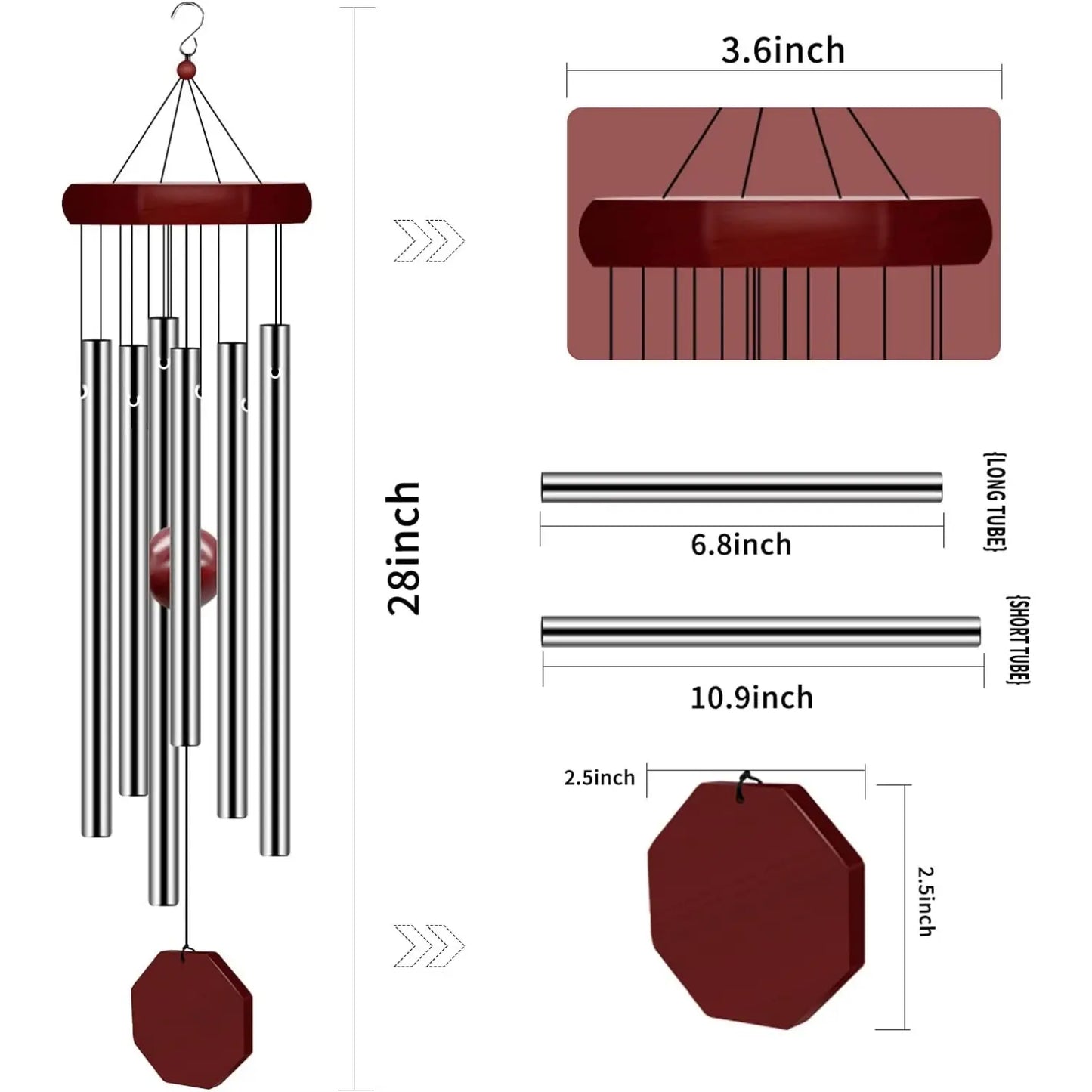 2 Pack Memorial Metal Windchimes, Outdoor Large Deep Tone Landscape Chimes with 6 Tuned Tubes - Personalized Sympathy Garden Decor for Patio Balcony Home, Home Improvement Accessory, Metal Wind Chimes