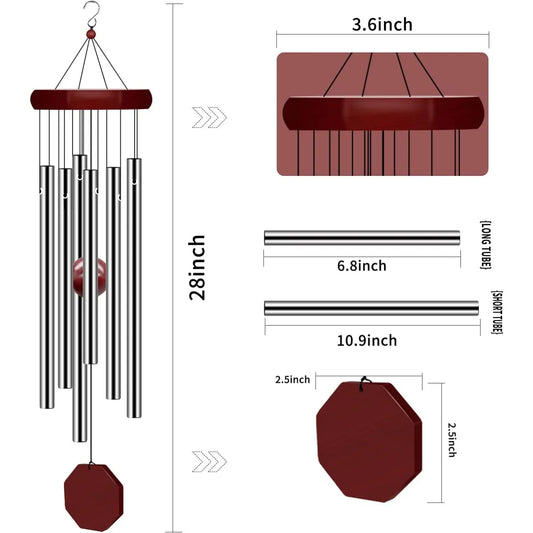 2 Pack Memorial Metal Windchimes, Outdoor Large Deep Tone Landscape Chimes with 6 Tuned Tubes - Personalized Sympathy Garden Decor for Patio Balcony Home, Home Improvement Accessory, Metal Wind Chimes