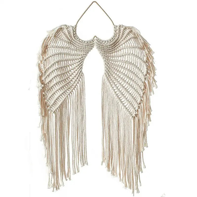 Macrame Wall Hanging - Handcrafted Bohemian Angel Wings Woven Cotton Rope Tapestry with Fringe, Aesthetic Whimsical Room Decor for Camping & Hiking Hammock Spaces, Boho House Decoration