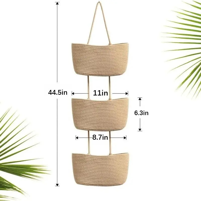 Hanging Over-the-Door & Wall-Mounted 3-Tier Natural Cotton Woven Organizer Basket - 44.5 Inches, Decorative Storage for Closets, Ideal Baby Showers & Birthdays Gift, Mother's Day