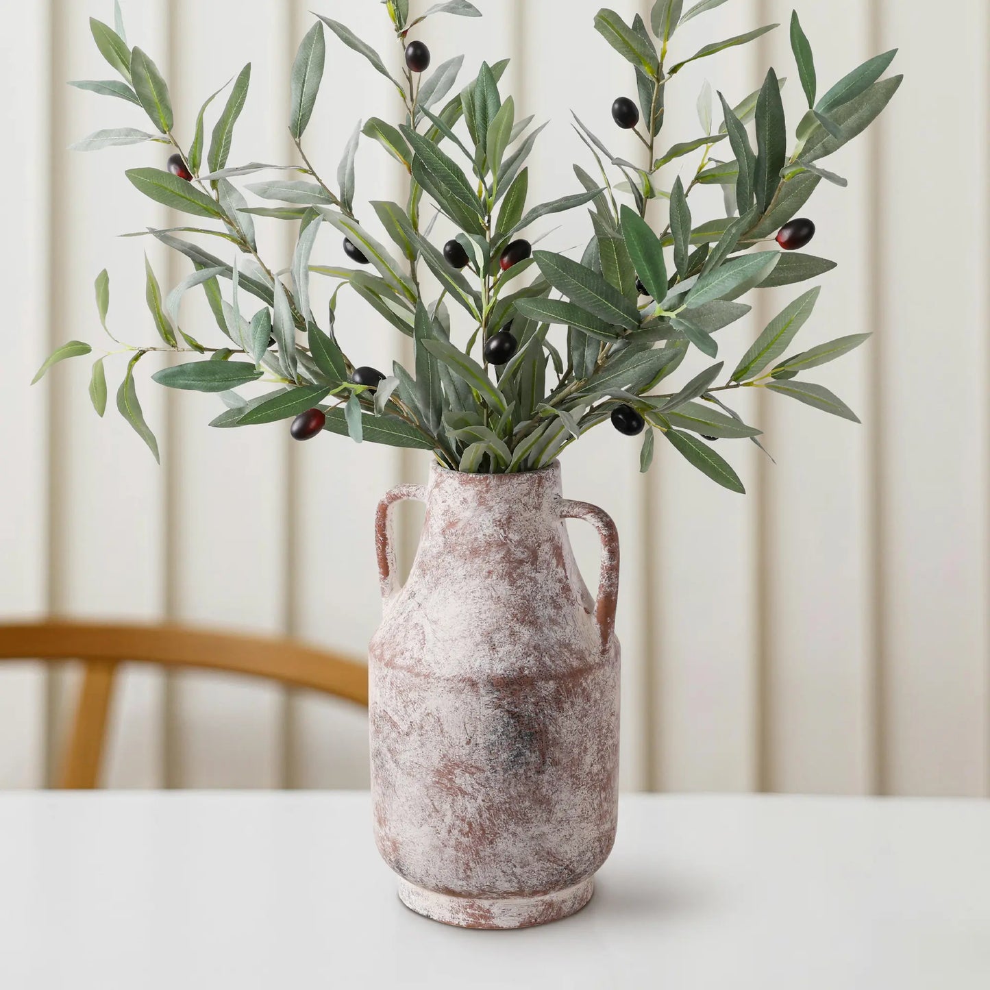 Ivydale Ceramic Handle Flower Vase, 11 in Tall Rustic Farmhouse Standing Vase - Home Decor Aesthetic House Decor for Living Room Decorations, Table Centerpieces