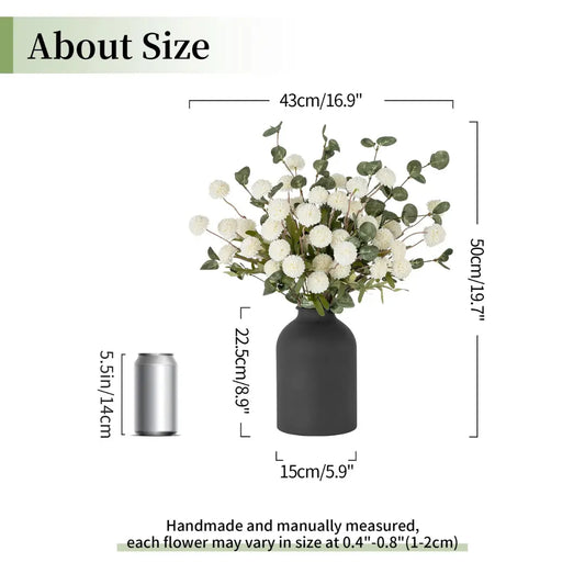 Artificial Flowers in Vase for Centerpieces: Vase with 12 Stems of Mums Kiku Flowers Eucalyptuses Faux Pom Poms Floral Arrangements for Kitchen Island Entryway Table,dorm decor,dorm room decor