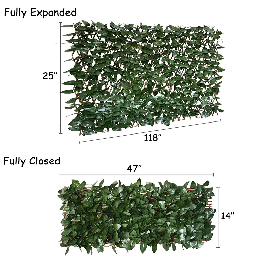 22x120 in Expandable Retractable Willow Wood Artificial Ivy Lattice Privacy Fence Screen, Realistic Leaf Sunlight Resistant Garden Panel with Zip Ties, Vertical Garden Trellis View Hider for Backyard, Screening