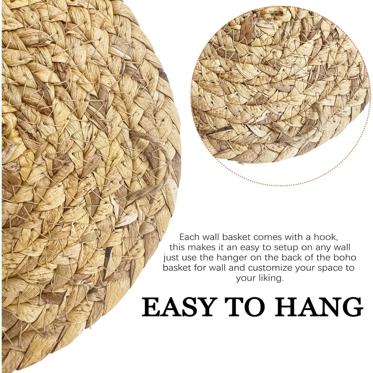 7 Pack Boho Seagrass Rattan Wicker Circular Wall Baskets - Handcrafted Grass Hanging Planters & Baskets, Decorative Wall Art with Handmade Details Uniquely Yours for Farmhouse Living Rooms, Home Decoration Gift Ornaments