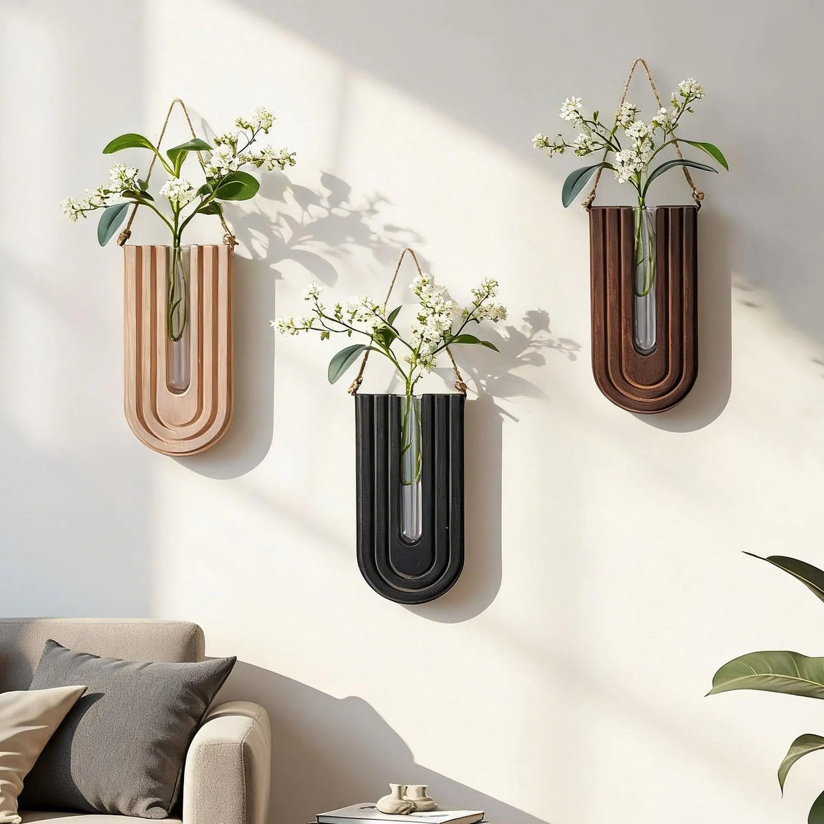 Ivydale 3-Piece Wooden Wall Vase Set, Lightweight Mesh Propagation Hanging Planters for Indoor Plants, Wall-Mounted Boho Modern Farmhouse Decoration for Entryway, Living Room, Living Room Decor, Entryway Decor